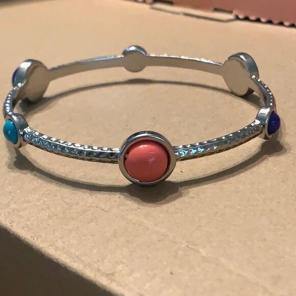 RJG CN Signed Women's Silver Tone Multi-Colored Gemstone Bangle Bracelet - Picture 6 of 8